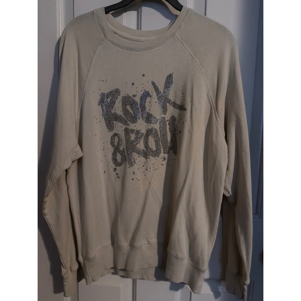 Zadig & Voltaire Upper Rock & Roll Strass Sweatshirt Beige Grey Rhinestone S